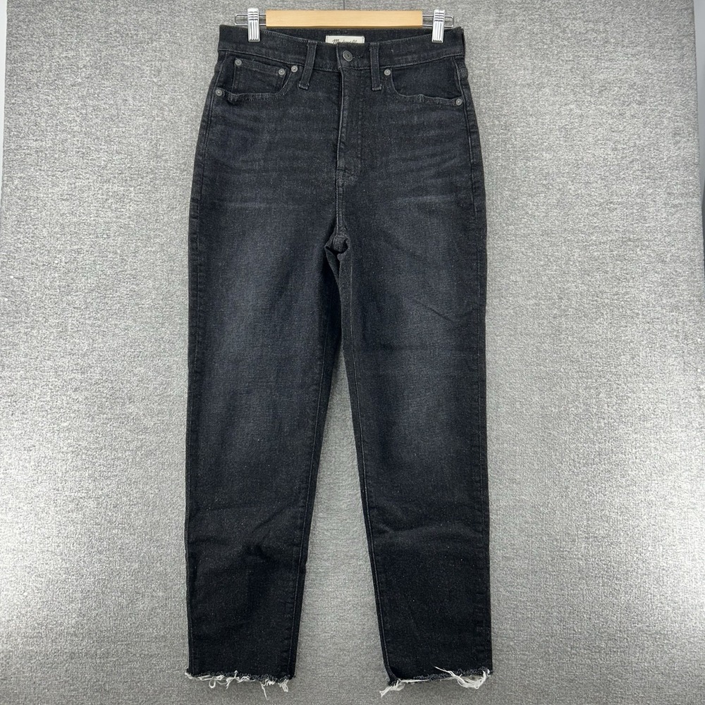 Madewell The Mom Jeans Women Size 27Black Denim Raw Hemmed Cropped